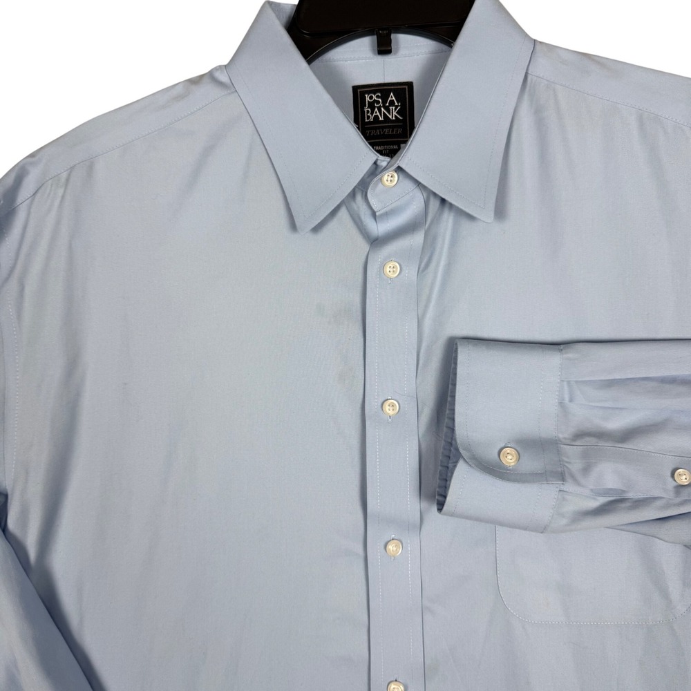 Jos A Bank Dress Shirt 16.5-33 Fits 25x32 Traveler Traditional Fit Blue Cotton